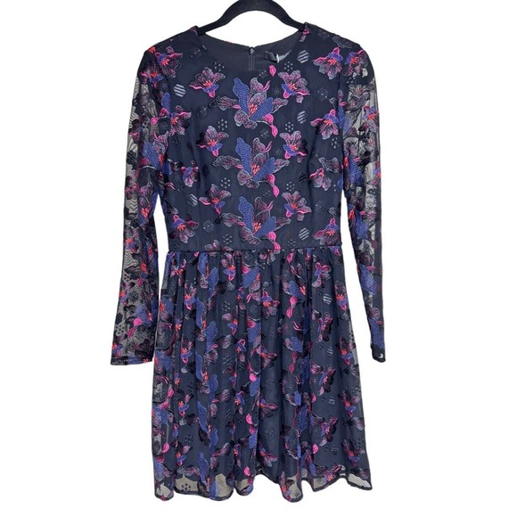 Badgley Mischka Floral Embroidered Sheer Long Sleeve Cocktail Dress Women’s Sz 4 - Picture 1 of 11
